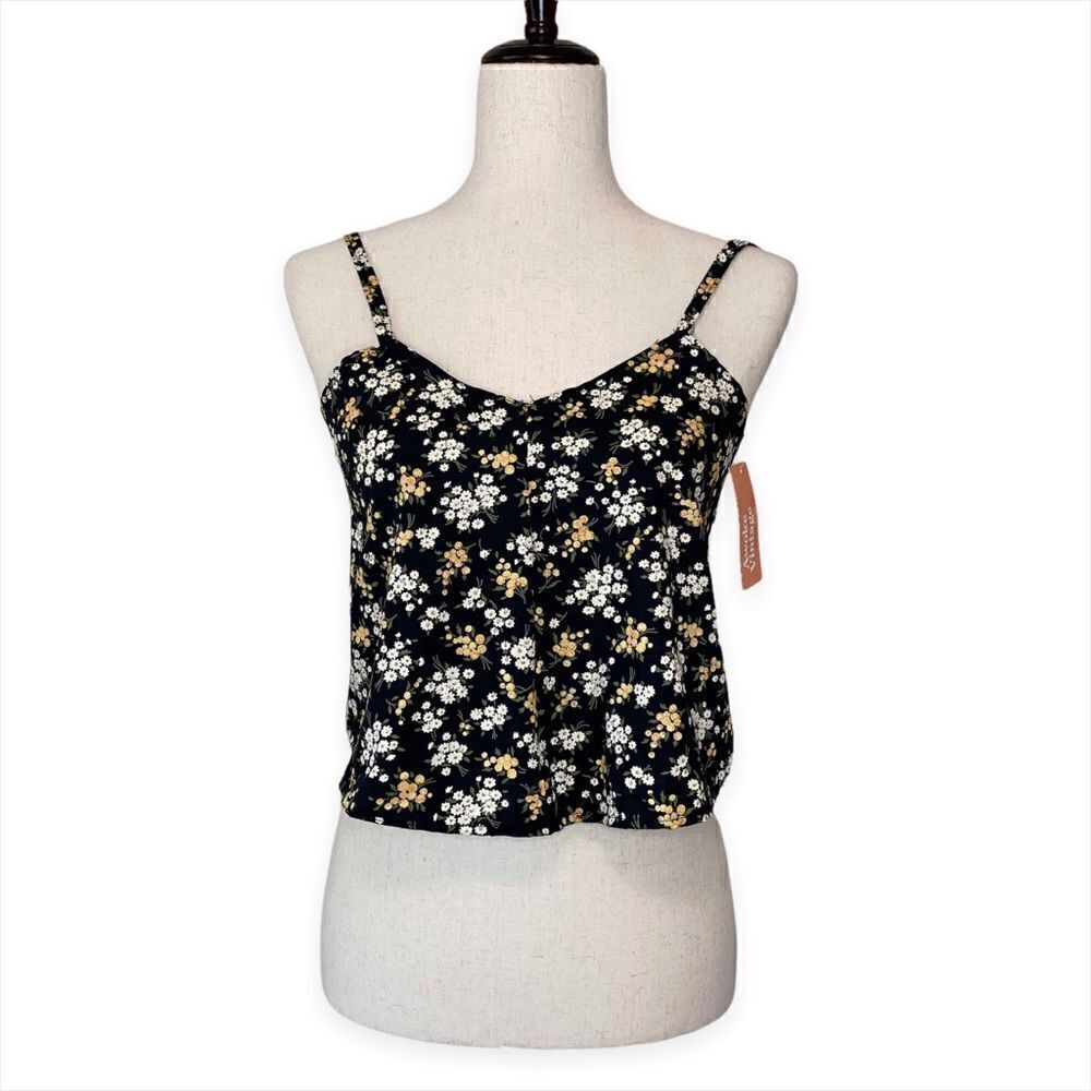 Awoke Vintage NWT Black Floral Crop Top